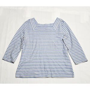 Talbots Petites Striped Long Sleeve Top Blue White Square Neck Size MP